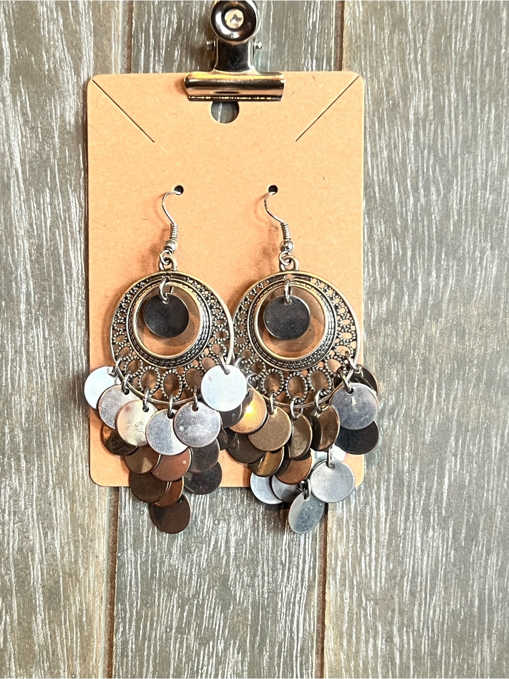 Vintage distressed Silver Bohemian Dangle Coin Earrings - Women Jewelry